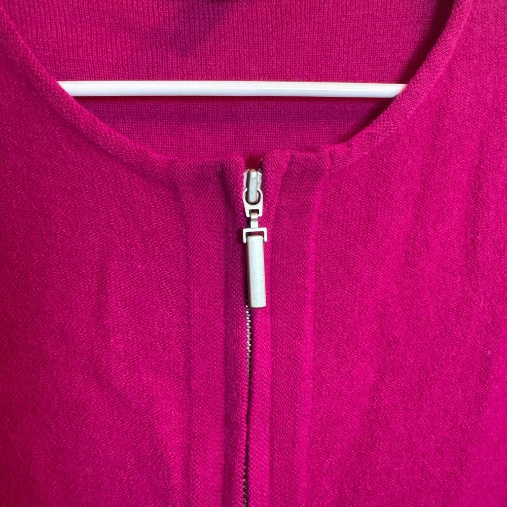 Chicos Women Size 0 Pink Wool Renee Cardigan Ruffle Hem Zip Front Pocket Fuchsia - Picture 2 of 4